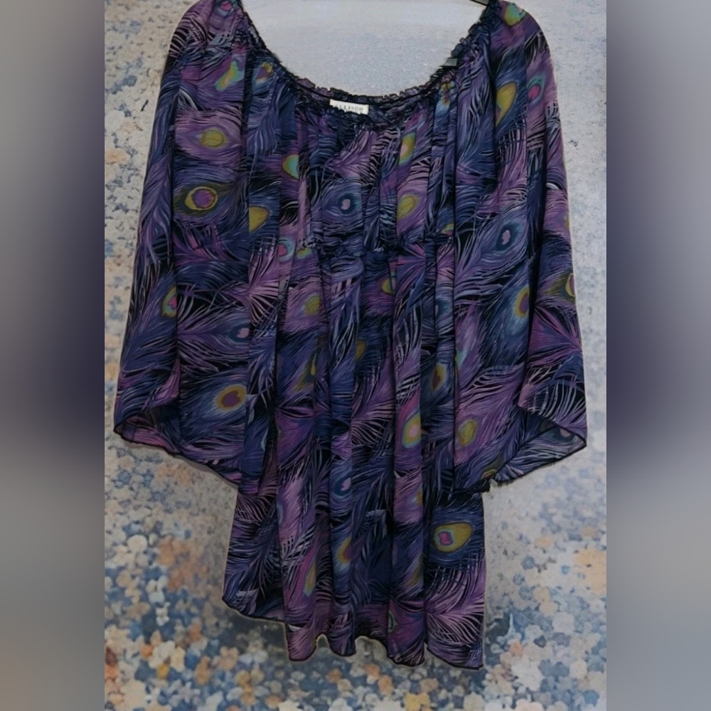 Allison Taylor Vtg Y2k Sheer Peacock 🦚 Dress Sz M